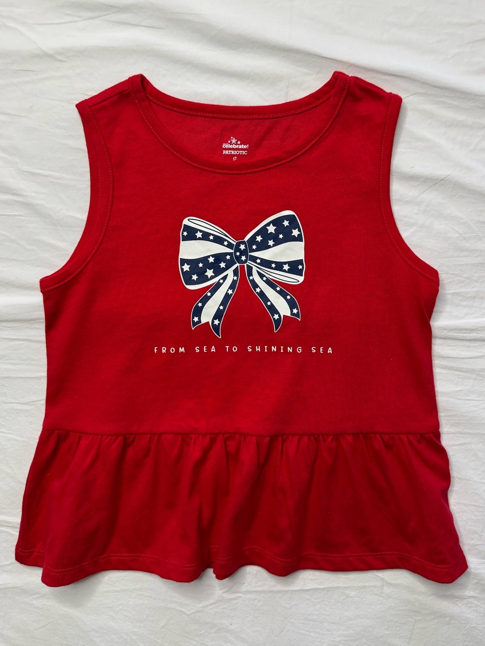 Carter's, Red 4th of July Tank Top with Navy and White Star Bow Patriotic Shirt